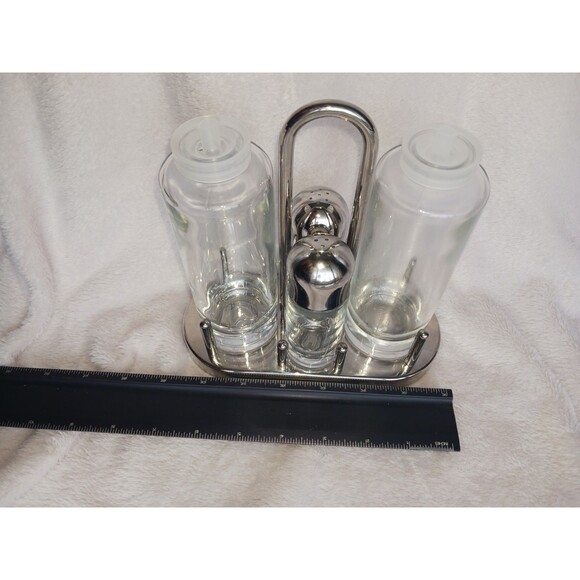 Alessi Italy Stainless Crystal Oil Vinegar Salt Pepper Holder Caddy Cruet - Picture 9 of 10